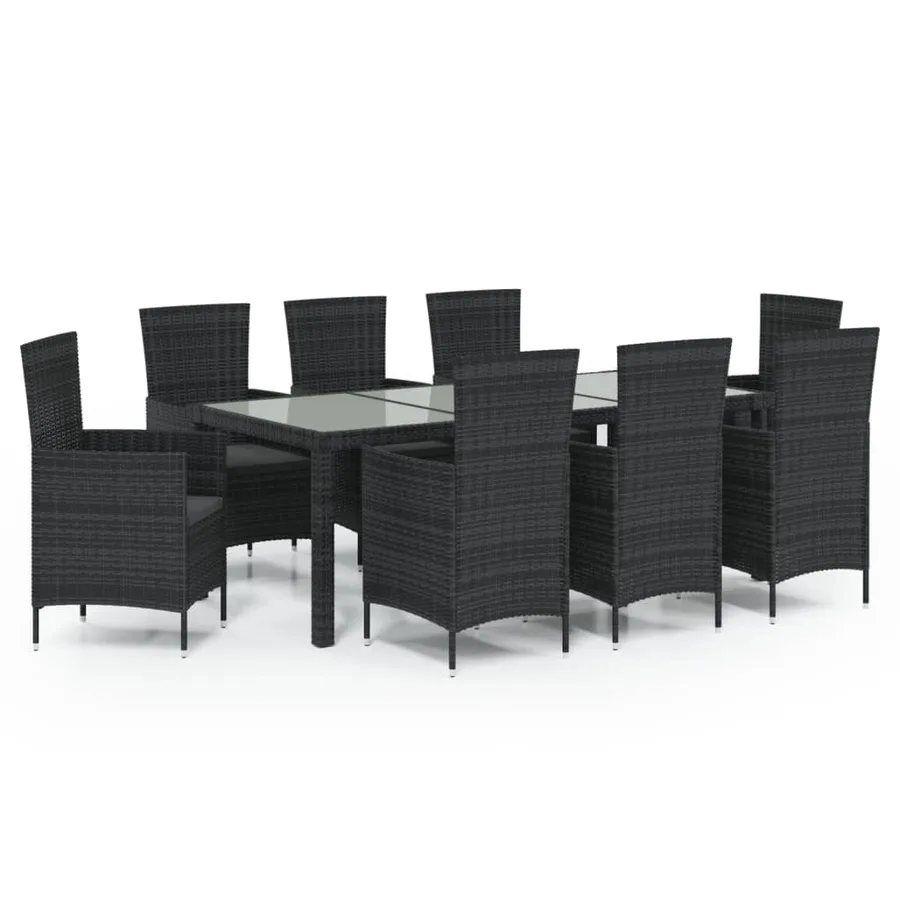 Ensemble à manger d'extérieur 9pcs coussins résine tressée noir - 2