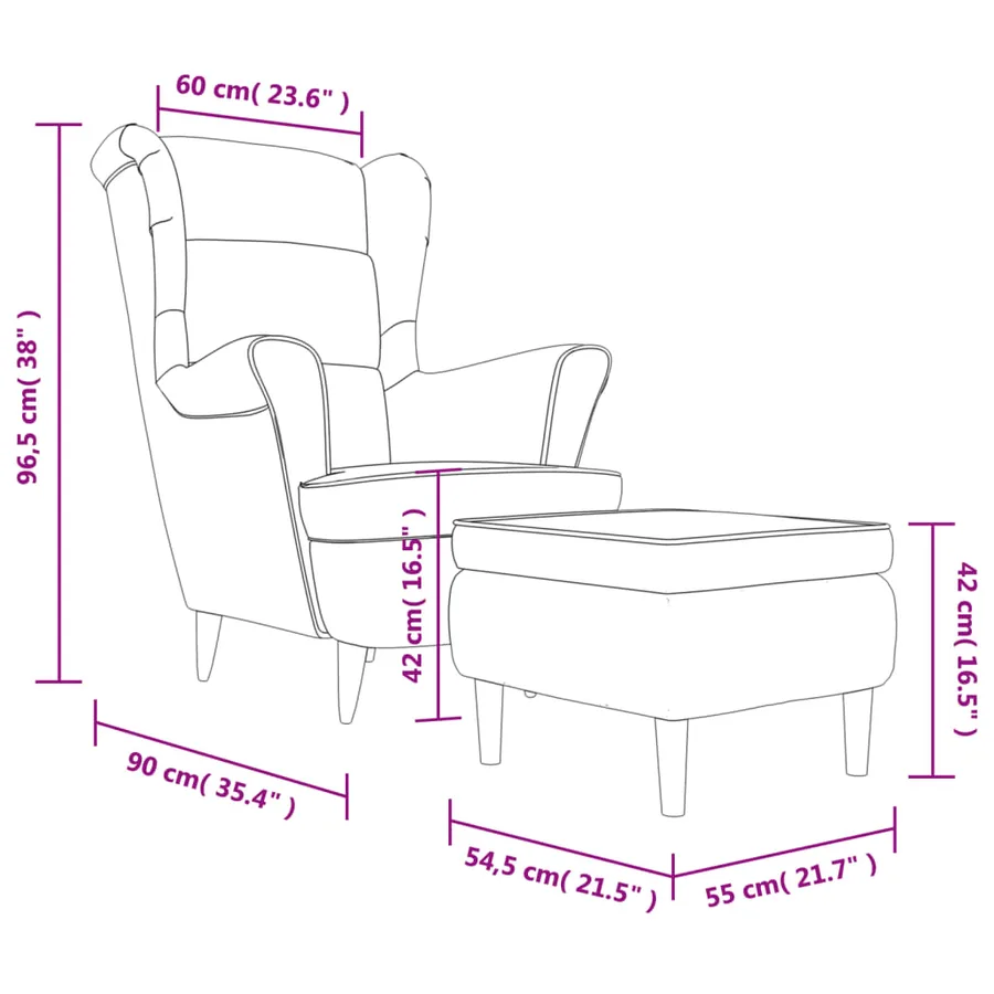 Fauteuil à oreilles avec tabouret gris clair velours - 10