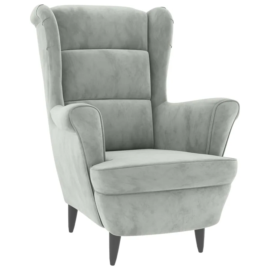 Fauteuil à oreilles avec tabouret gris clair velours - 3