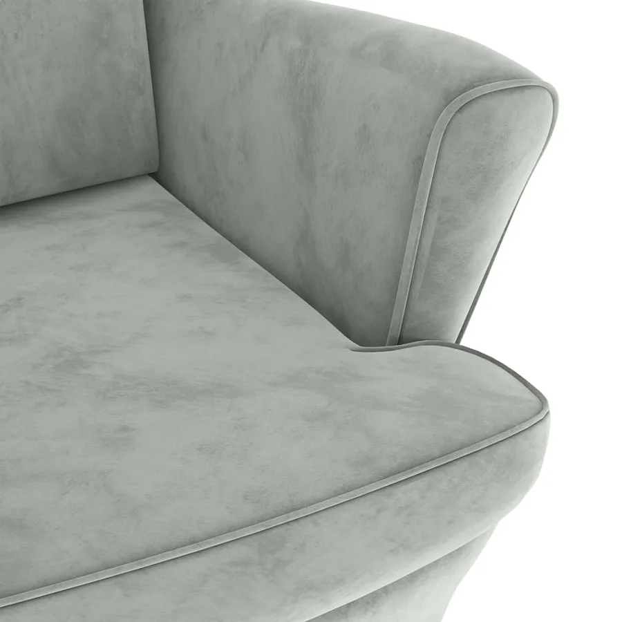 Fauteuil à oreilles avec tabouret gris clair velours - 7