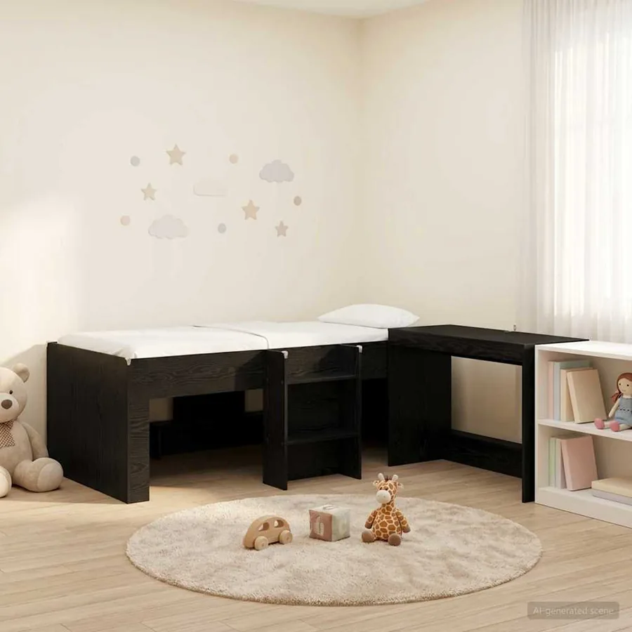 Lit haut pour enfants avec bureau Chêne noir 90 x 190 cm