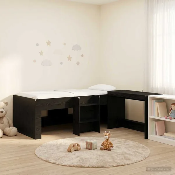 Lit haut pour enfants avec bureau Chêne noir 90 x 190 cm