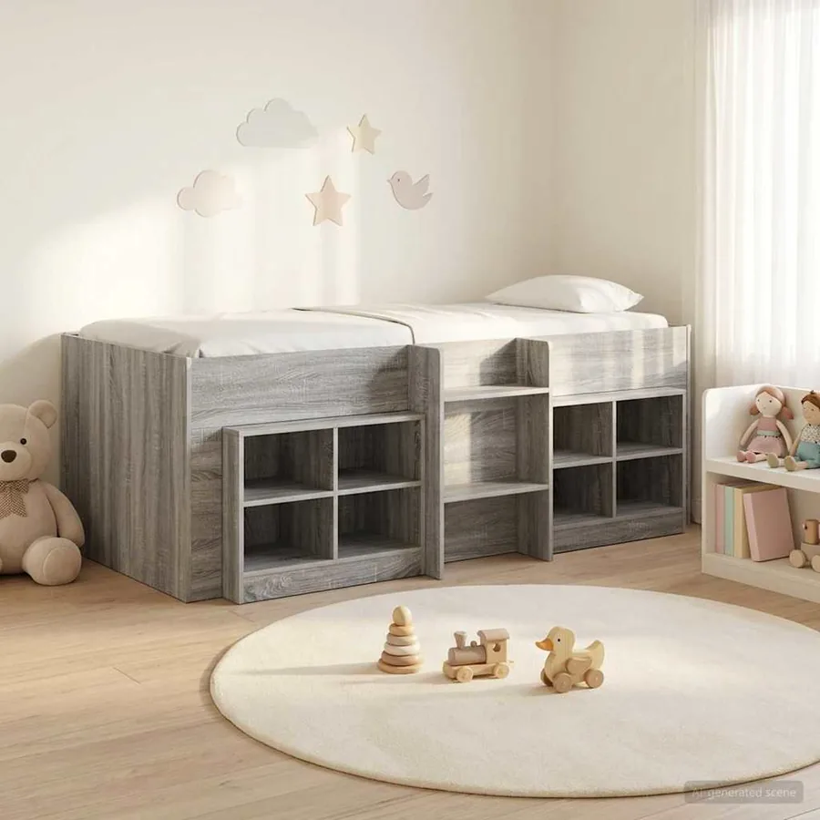 Cadre de lit en loft avec armoire avec étagère 3 pc Sonoma gris