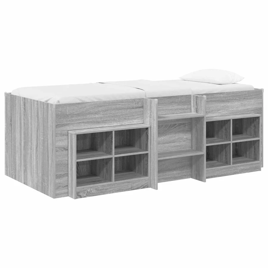 Cadre de lit en loft avec armoire avec étagère 3 pc Sonoma gris - 2