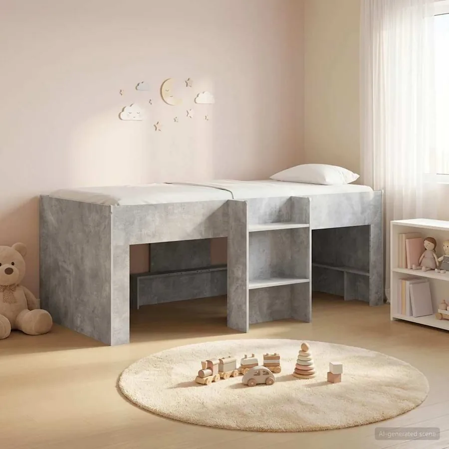 Cadre de Lit Élevé pour Enfants Gris béton 90 x 200 cm