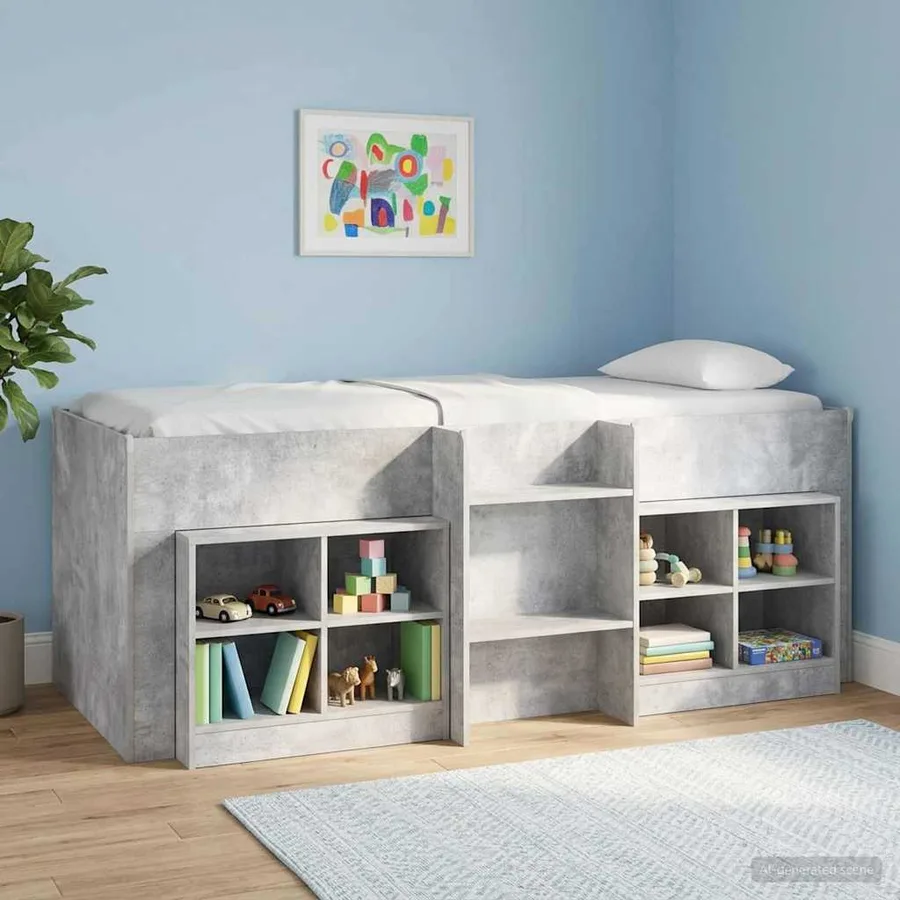Cadre de Lit Élevé pour Enfants Gris béton 90 x 200 cm - 3