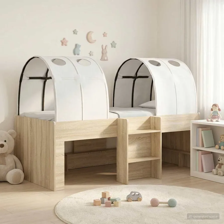 Lit avec Tunnel 3 pc Chêne Sonoma et blanc Bois d'ingénierie