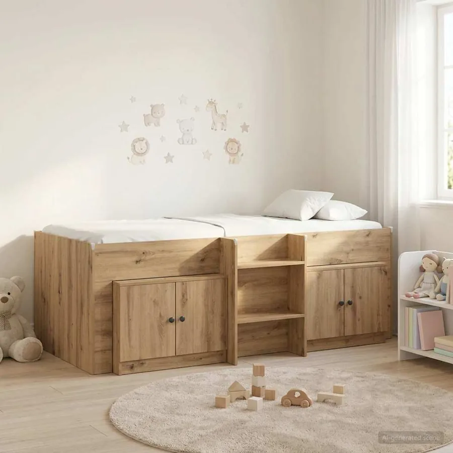 Cadre de lit en loft avec armoire 3 pc Chêne artisanal