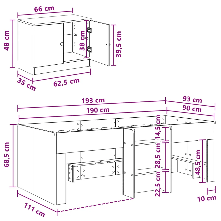 Cadre de lit en loft avec armoire 3 pc Chêne artisanal - 8