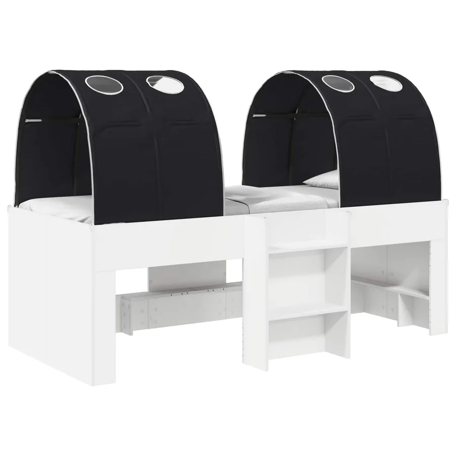 Lit avec Tunnel 4 pcs Blanc et noir Bois d'ingénierie - 2