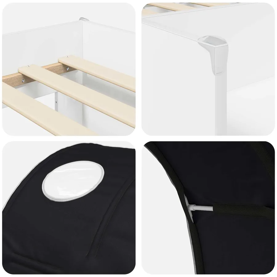 Lit avec Tunnel 4 pcs Blanc et noir Bois d'ingénierie - 9