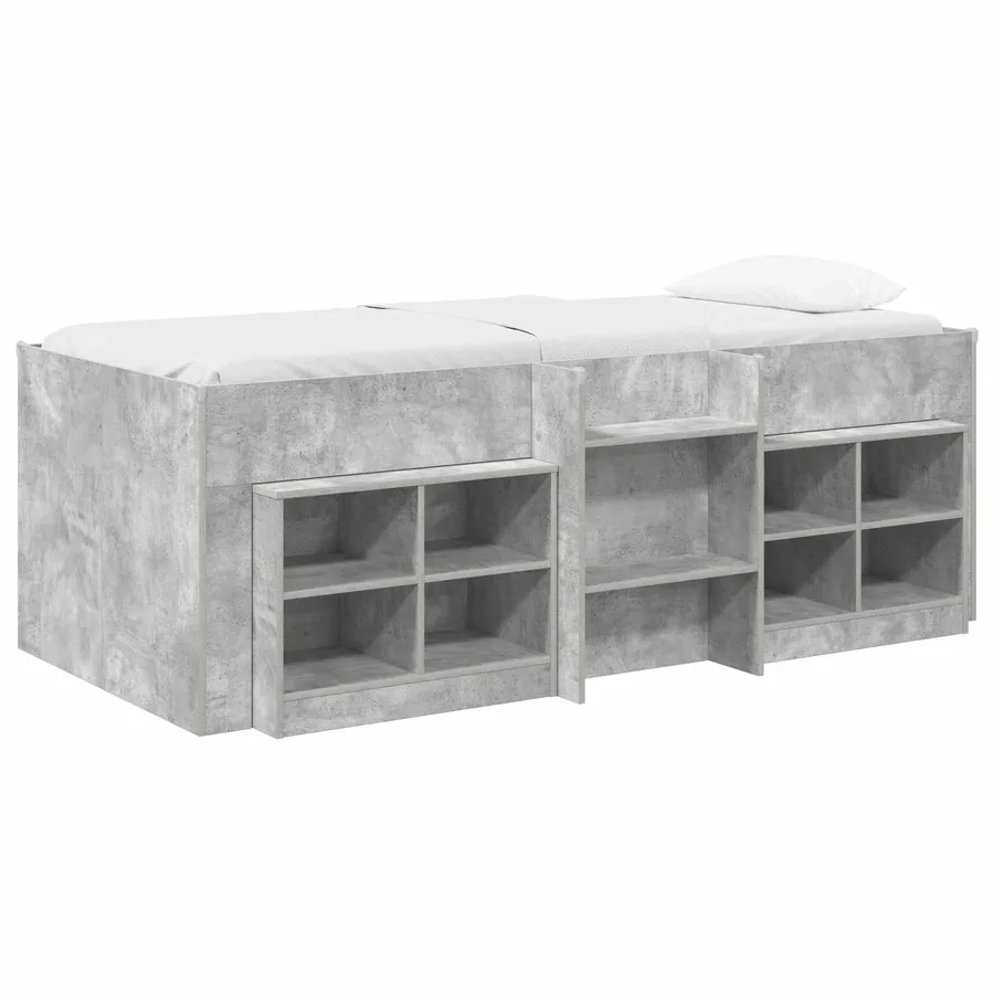 Cadre de lit en loft avec armoire avec étagère 3 pc Gris béton - 2