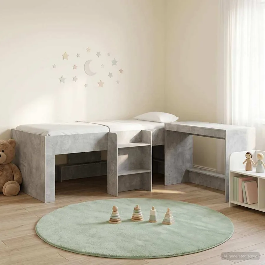 Lit haut pour enfants avec bureau 2 pc Gris béton