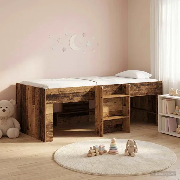 Cadre de Lit Élevé pour Enfants Bois ancien 90 x 190 cm