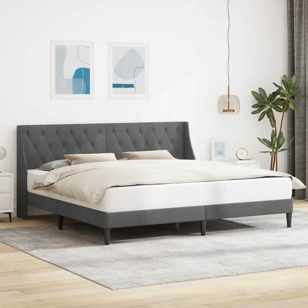 Cadre de lit avec tête de lit Gris foncé 200 x 200 cm Velours