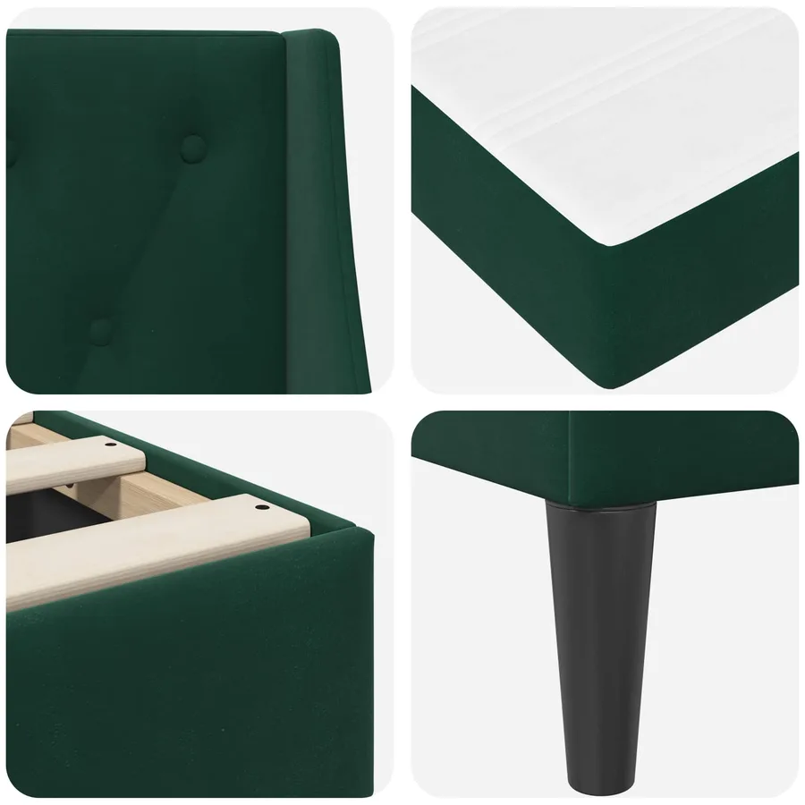 Cadre de lit avec matelas Vert foncé 160 x 200 cm Velours - 9