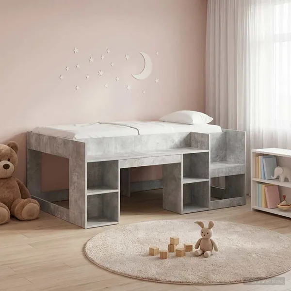 Cadre de lit pour enfants avec rangement Gris béton 80 x 160 cm