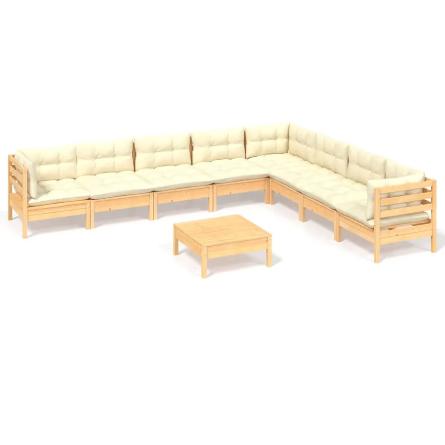Garden Lounge Set 9 pcs with Cream Cushions Solid Pine Wood - 2