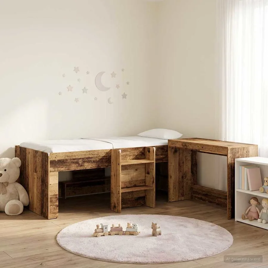 Cadre de Lit avec Bureau 2 pc Bois ancien Bois d'ingénierie