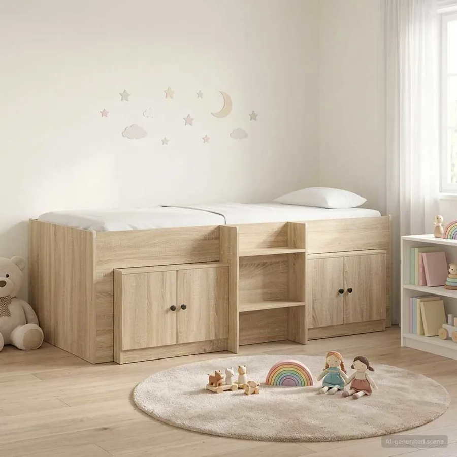 Cadre de lit en loft avec armoire avec porte 3 pc Chêne Sonoma