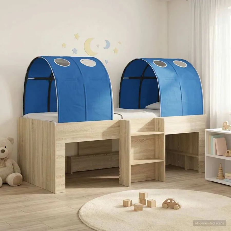 Lit Haut pour Enfants avec Tunnel 3 pc Chêne Sonoma et bleu