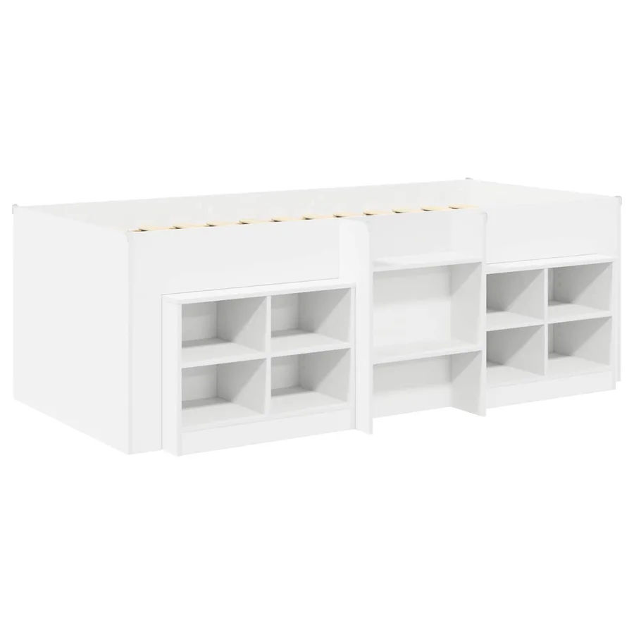 Cadre de lit en loft avec armoire 3 pc Blanc Bois d'ingénierie - 3