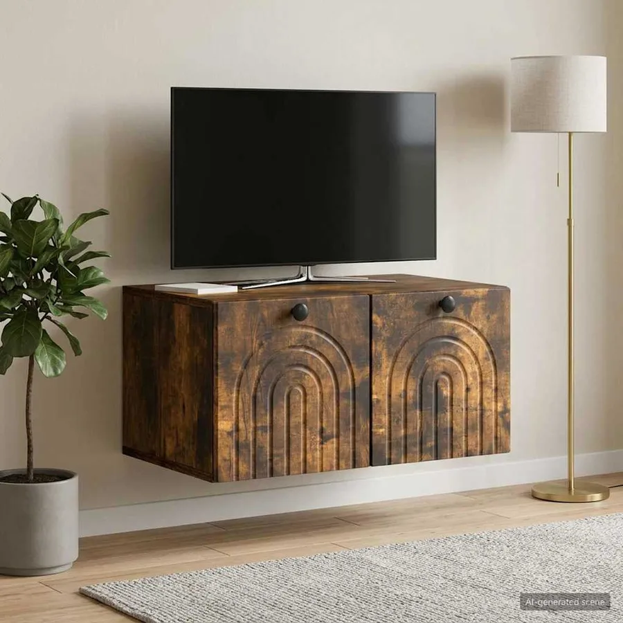Meuble TV mural Chêne fumé 59,5 x 41 x 30 cm Bois d'ingénierie - 4