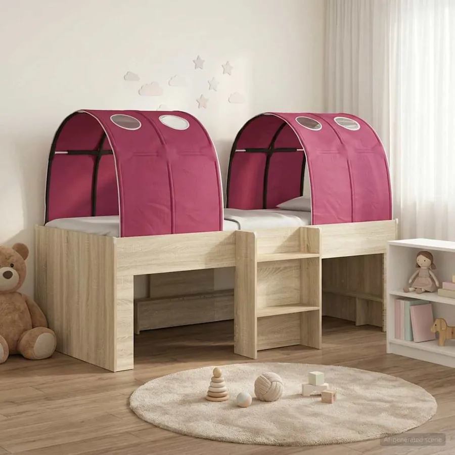 Lit Haut pour Enfants avec Tunnel 3 pc Chêne Sonoma et rouge