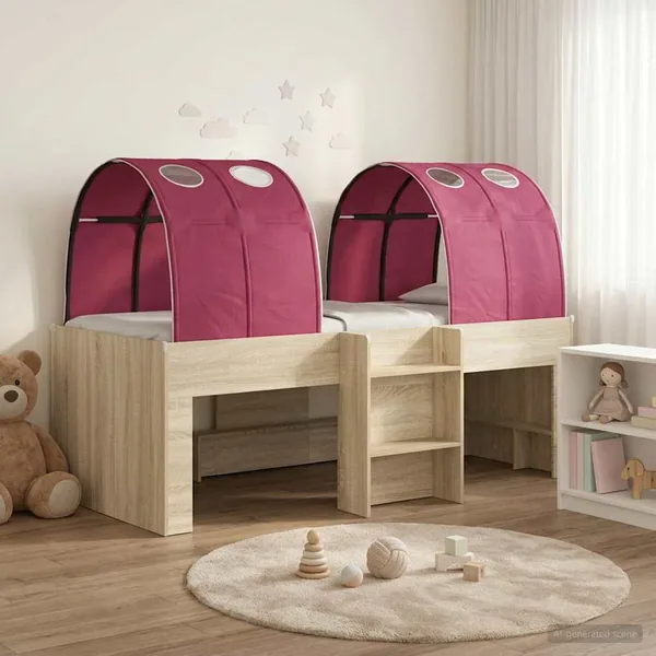 Lit Haut pour Enfants avec Tunnel 3 pc Chêne Sonoma et rouge