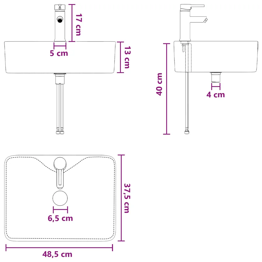 Lavabo de salle de bains Noir Mat 48,5 x 37,5 x 13 cm métal - 9