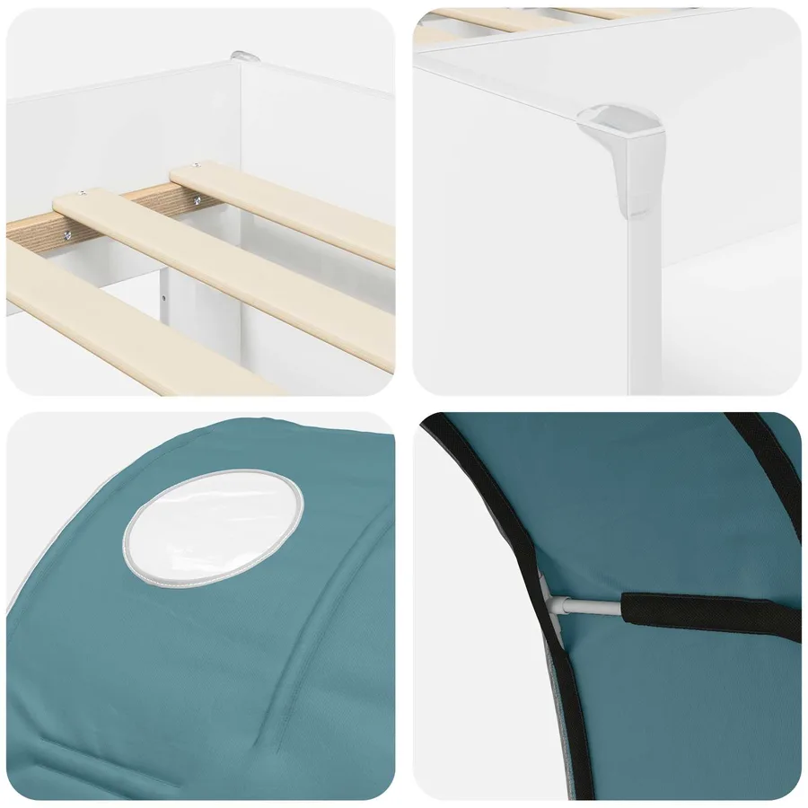 Lit Haut pour Enfants avec Tunnel 3 pc Blanc et bleu clair - 9