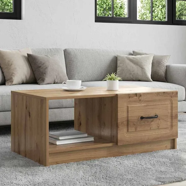 Table basse Chêne artisanal 90 x 50 x 37 cm Bois d'ingénierie