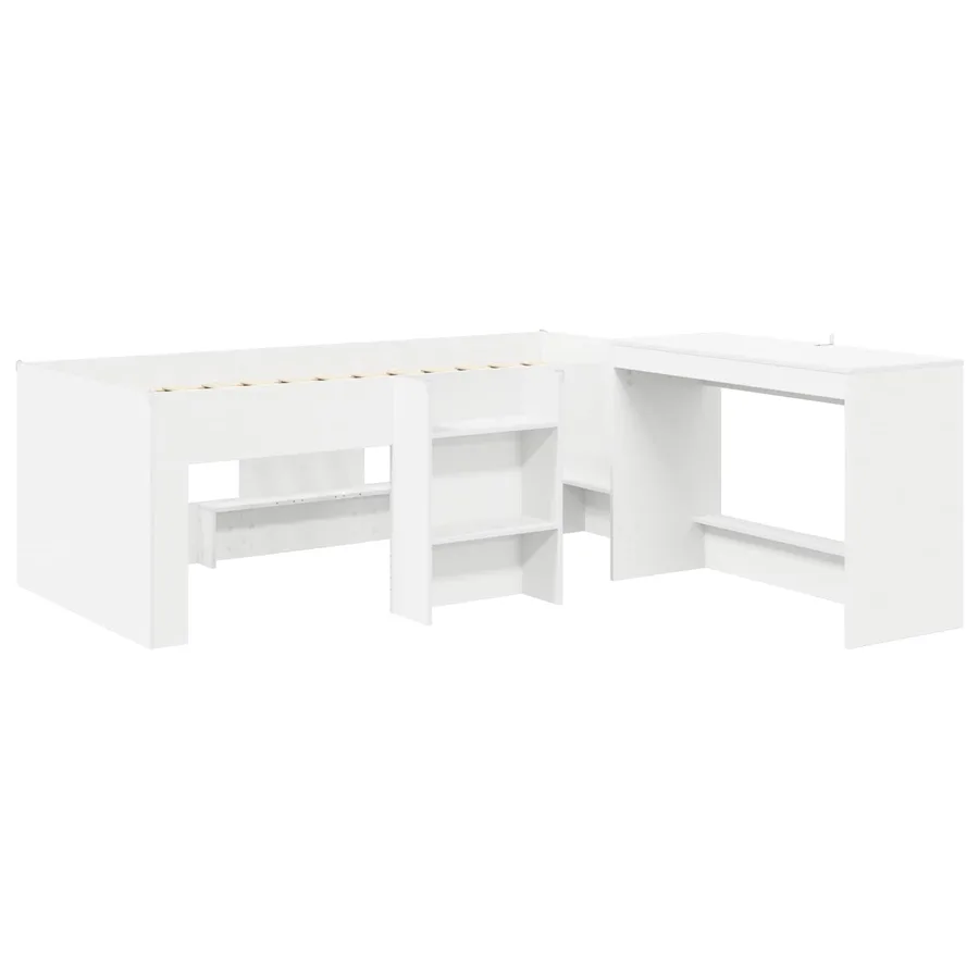 Cadre de Lit avec Bureau 2 pc Blanc Bois d'ingénierie - 3