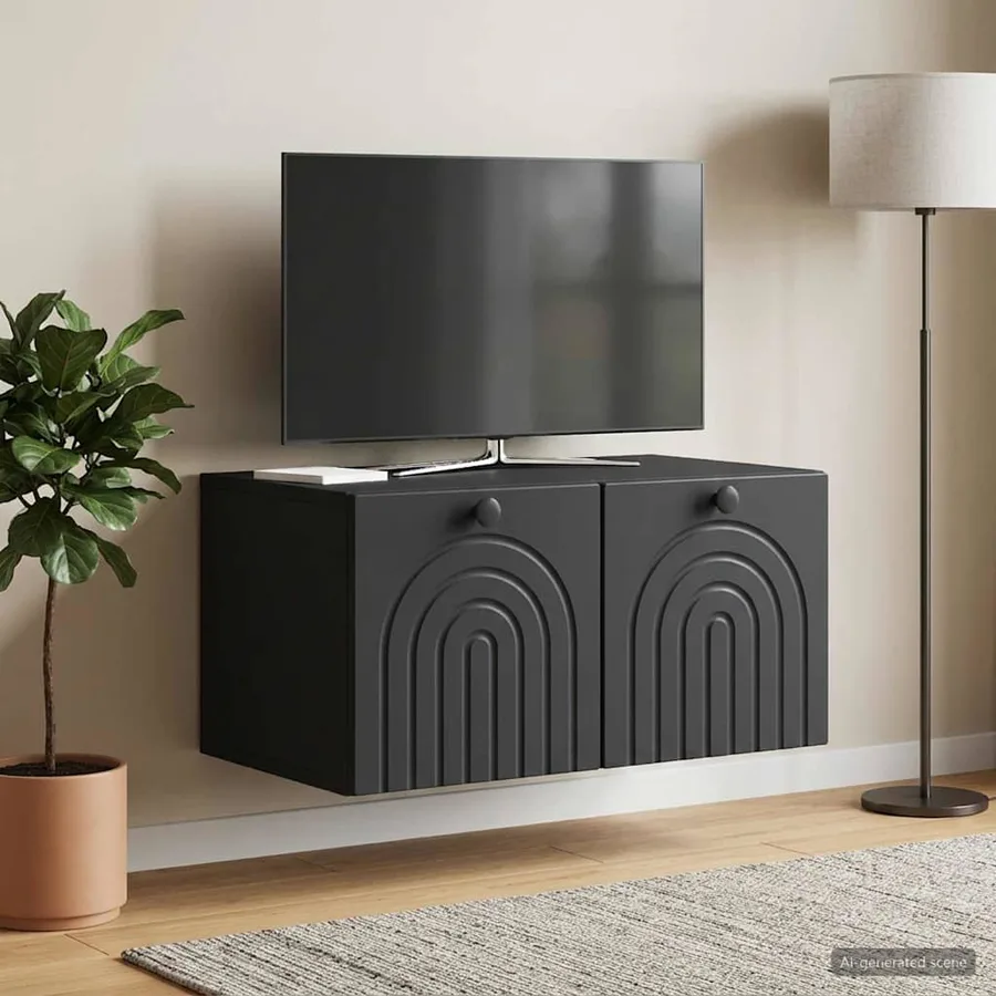 Meuble TV mural Noir 59,5 x 41 x 30 cm Bois d'ingénierie - 4