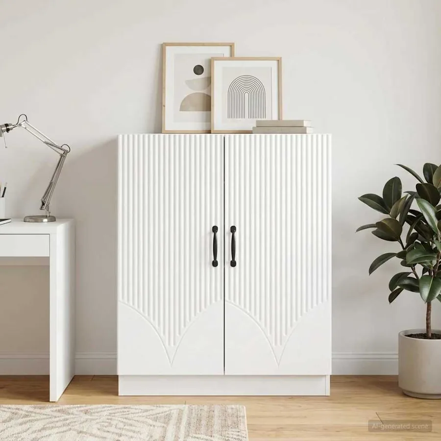 Buffet Blanc brillant 66 x 34,5 x 87 cm Bois d'ingénierie