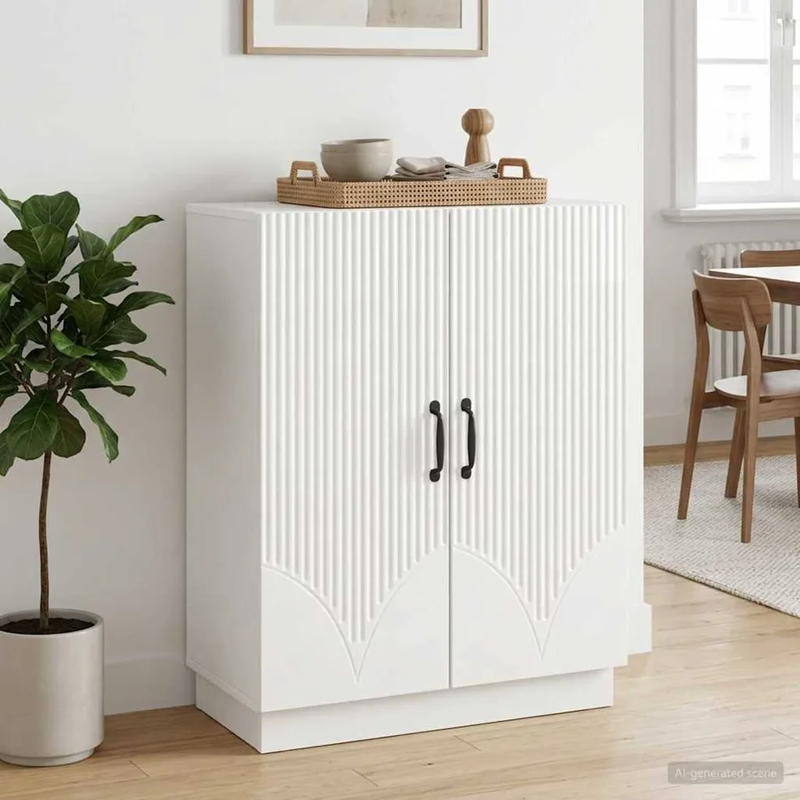 Buffet Blanc brillant 66 x 34,5 x 87 cm Bois d'ingénierie - 4