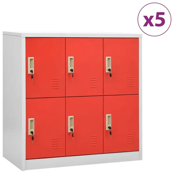 Locker Cabinets 5 pcs Light Grey and Red 90x45x92.5cm Steel