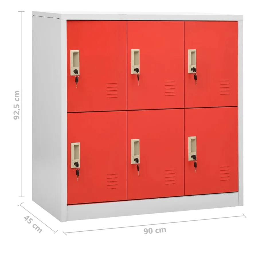 Armoires à casiers 5 pcs Gris clair et rouge 90x45x92,5cm Acier - 9