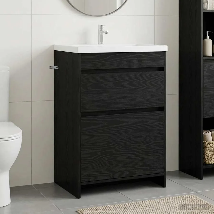 Meuble sous lavabo de salle de bain Chêne noir