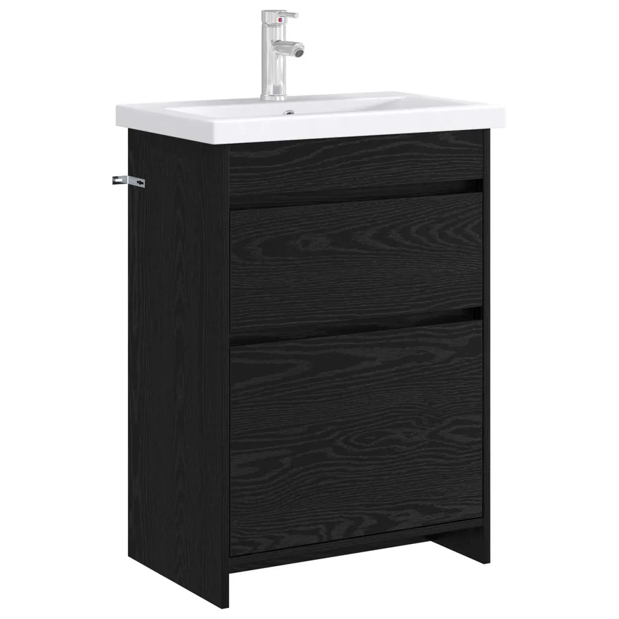 Meuble sous lavabo de salle de bain Chêne noir - 3