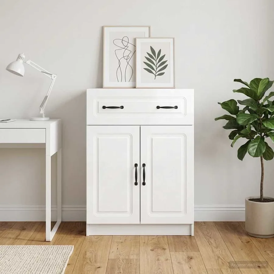 Buffet Blanc brillant 66 x 34,5 x 87 cm Bois d'ingénierie