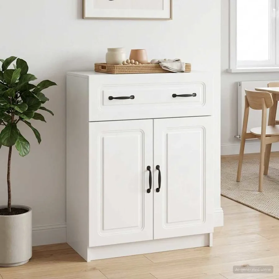 Buffet Blanc brillant 66 x 34,5 x 87 cm Bois d'ingénierie - 4