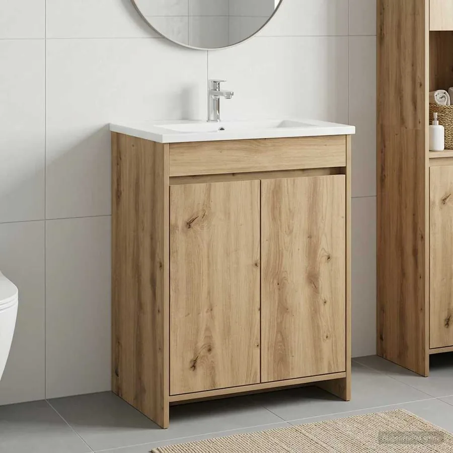 Meuble sous lavabo de salle de bain Chêne artisanal