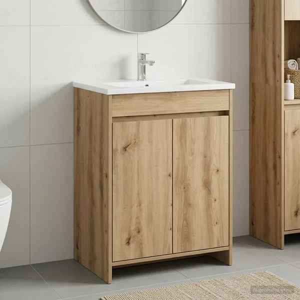 Meuble sous lavabo de salle de bain Chêne artisanal