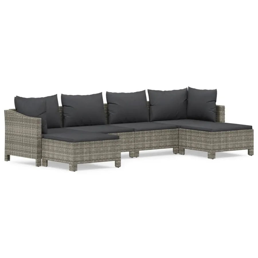 Garden Lounge Set 6 pcs with Cushions Grey Poly Rattan - 2