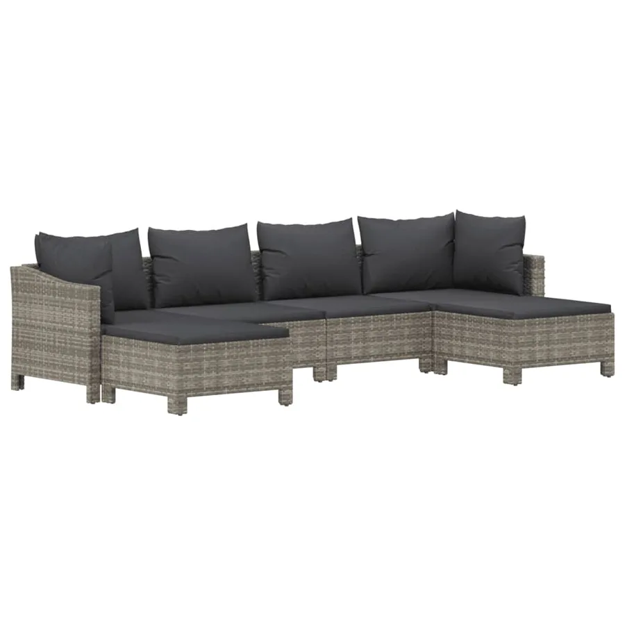 Salon de jardin 6 pcs avec coussins Gris Résine tressée - 3