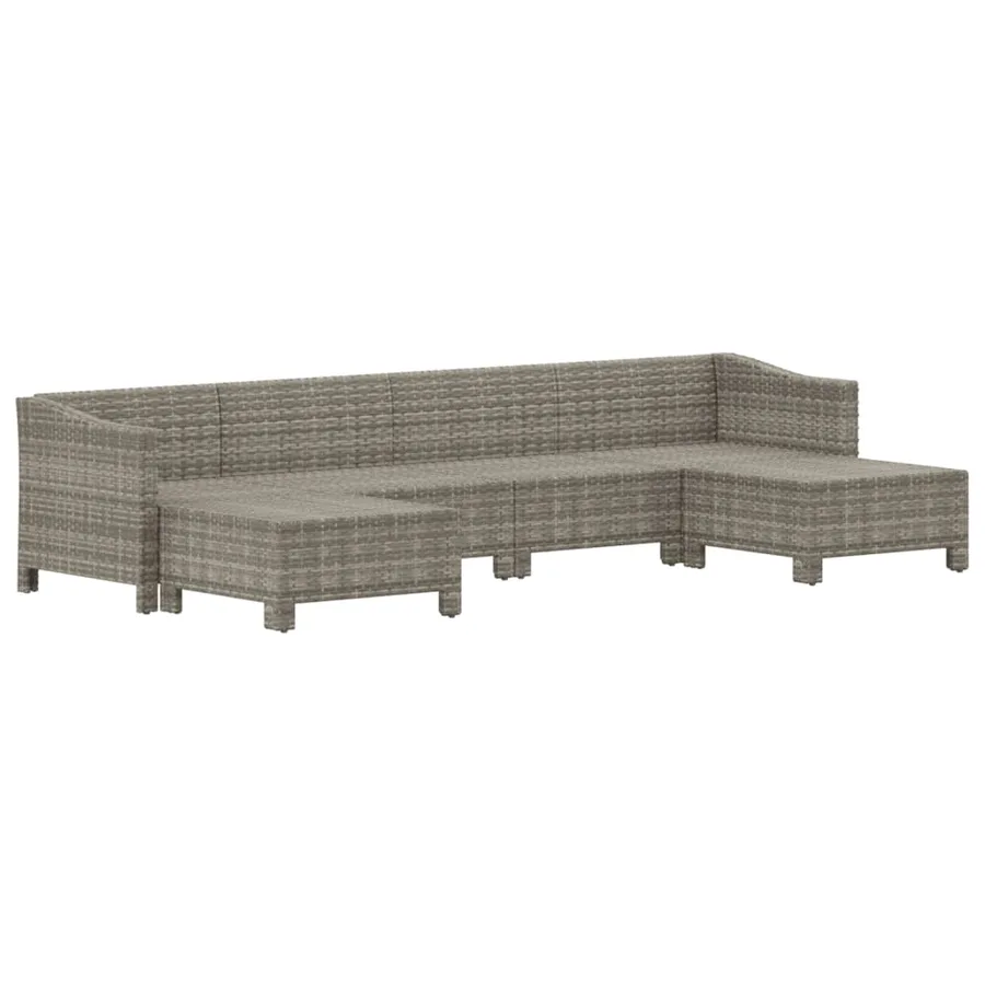 Garden Lounge Set 6 pcs with Cushions Grey Poly Rattan - 4