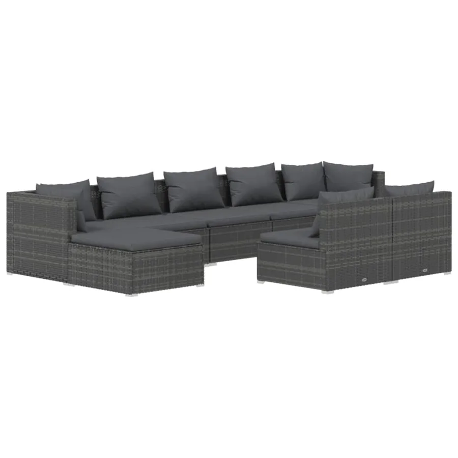 Garden Lounge Set 9 pcs with Cushions Grey Poly Rattan - 2