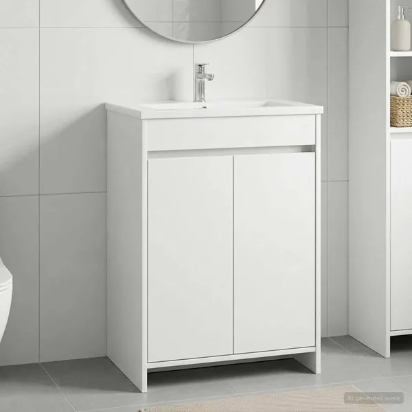 Meuble sous lavabo de salle de bain Blanc 56 x 37,5 x 81 cm