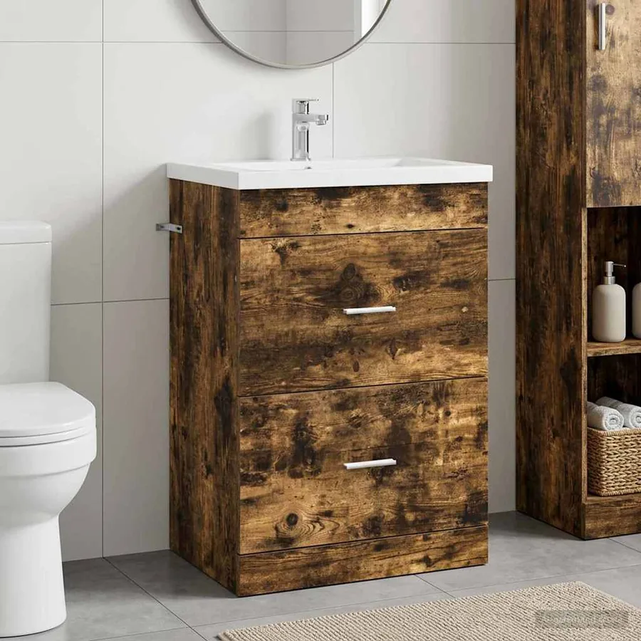 Meuble sous lavabo de salle de bain Chêne fumé
